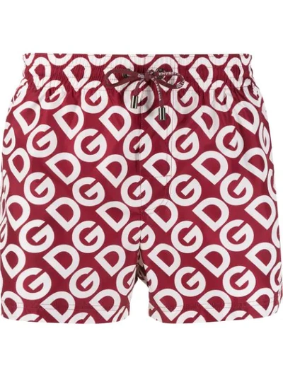 Dolce & Gabbana Logo Print Swimming Shorts In Red