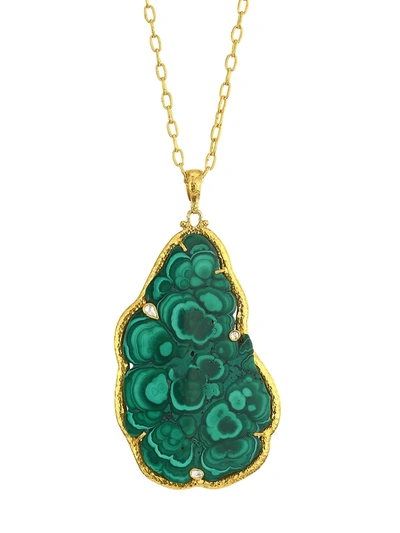 Gurhan Amulet Hue 24k Yellow Gold, Malachite & Diamond Pendant Necklace