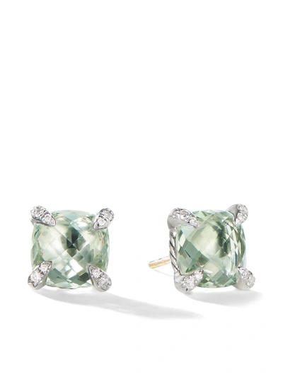 David Yurman Sterling Silver Chatelaine Stud Earrings With Prasiolite & Diamonds In Green/silver