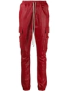 Rick Owens Larry Leather Cargo Trousers In Red