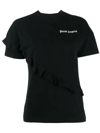 Palm Angels Ruffled Cotton Jersey T-shirt In Black