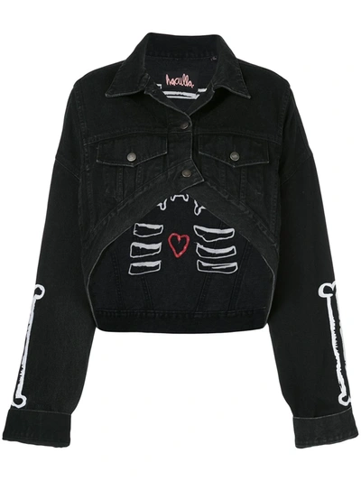 Haculla Bone Print Cropped Denim Jacket In Black