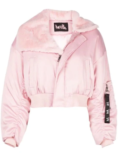Haculla Signature Eyes Cropped Bomber Jacket In Pink