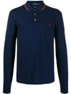 Polo Ralph Lauren Logo Embroidered Long-sleeve Polo Top In Blue