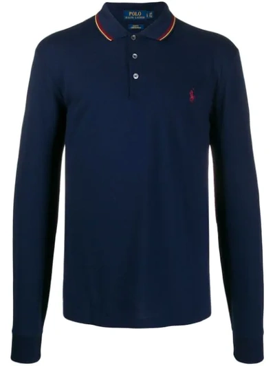 Polo Ralph Lauren Logo Embroidered Long-sleeve Polo Top In Blue