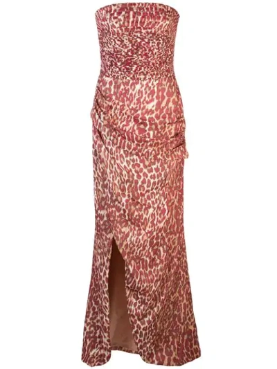 Rasario Leopard Print Strapless Dress In Red