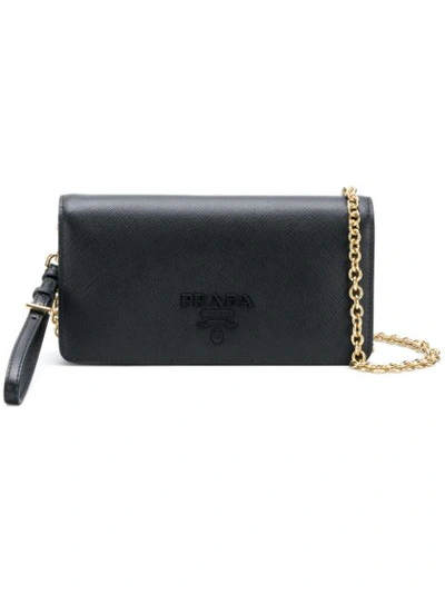 Prada Saffiano Logo Plaque Mini Bag In Black