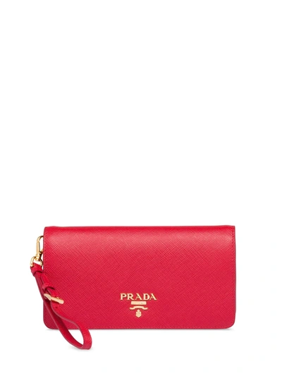 Prada Saffiano Logo Plaque Mini Bag In Red