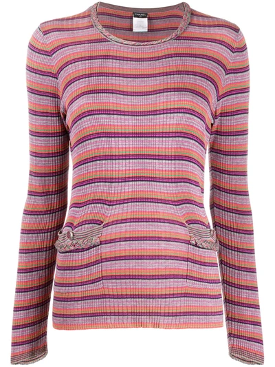 Pre-owned Chanel 2009s Striped T-shirt In Purple
