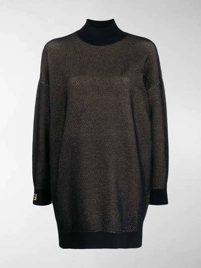 Fendi High Neck Jumper Dress In Black