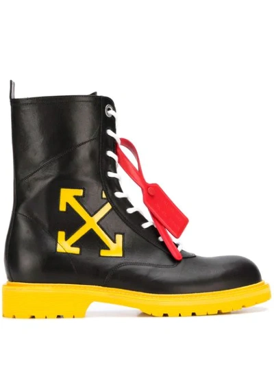 Off-white Contrast Sole Lace-up Boots In Black