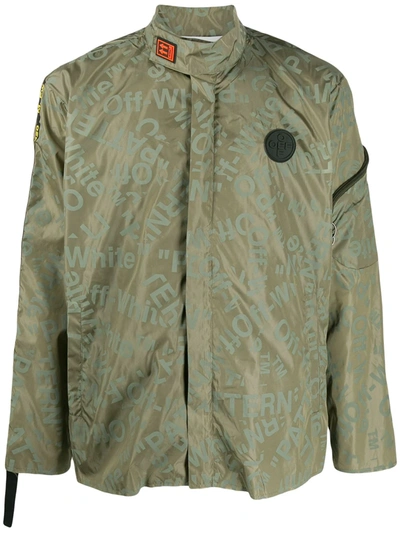 Off-white All-over Logo Print Jacket In Green