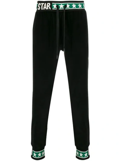 Dolce & Gabbana Cuffed Logo Stripe Track Trousers In Black