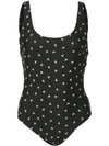 Solid & Striped Floral Round-neck Swimsuit In Black