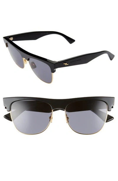 Bottega Veneta Rectangular Acetate & Metal Sunglasses In Black/ Gold/ Grey