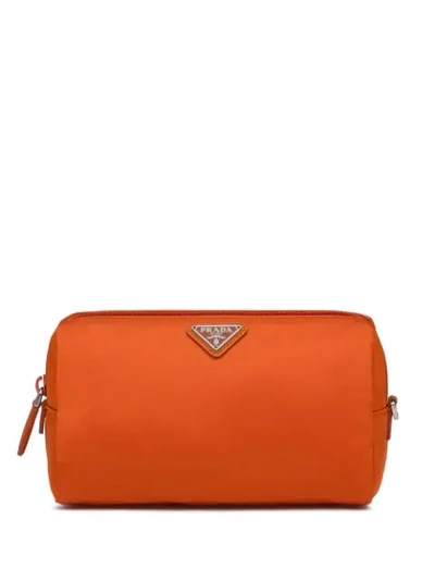 Prada Logo Plaque Makeup Bag In Orange
