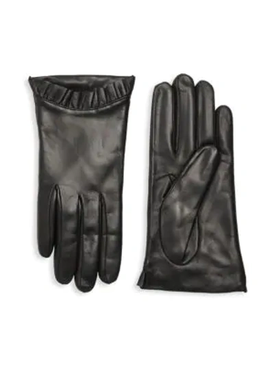 Portolano Pleated-trim Leather Gloves In Black