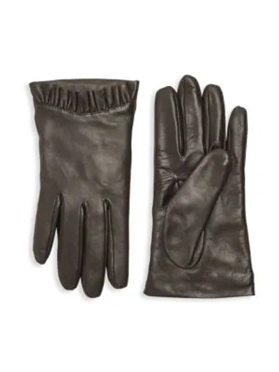 Portolano Women's Pleated-trim Leather Gloves In Dolce Brown