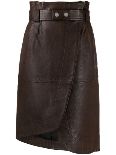 Ganni High Waist Leather Skirt In Brown