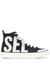 Diesel Logo Print High-top Sneakers In Black