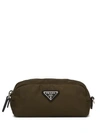 Prada Logo Cosmetic Pouch In Green