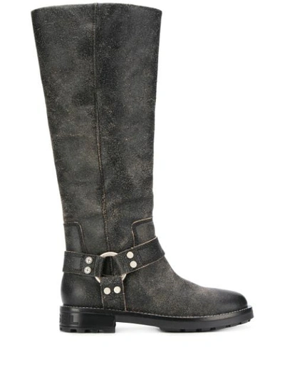 Diesel Textured Knee High Boots In Black