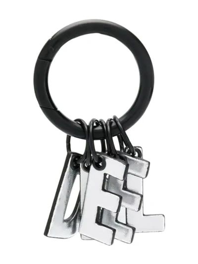 Diesel Logo Charm Keyring In Black