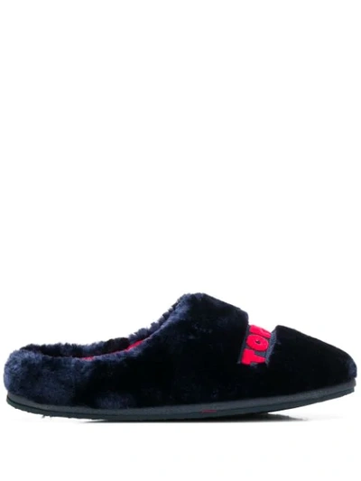 Tommy Hilfiger Fluffy Flag Slippers In Blue