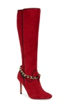 Karl Lagerfeld Maryam Knee High Boot In Deep Red Suede