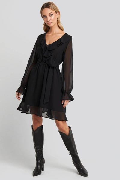 Na-kd Flounce Chiffon Mini Dress - Black