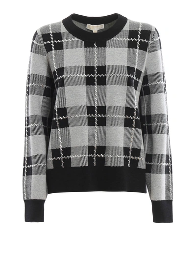 Michael Kors Maxi Tartan Motif Cotton And Wool Sweater In Grey