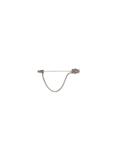 Alexander Mcqueen Swarovski Crystal Pavé Beetle Pin Single Earring In Metallic