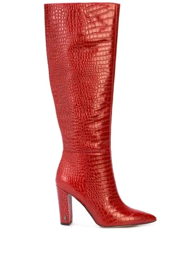 Sam Edelman Raakel Croc-embossed Leather Knee-high Boots In Spiced Mahogany Leather