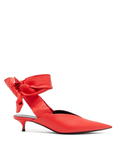 Balenciaga 'dance Knife' Wraparound Ankle Tie Leather Mules In Red