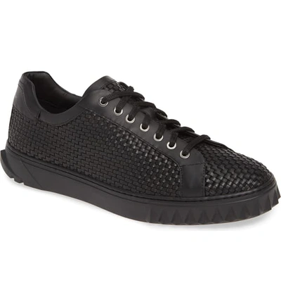 Ferragamo Men's Cube 17 Low-top Woven Leather Sneakers In Nero