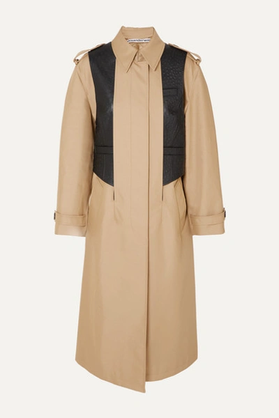 Alexander Wang Layered Cotton-blend Gabardine And Ostrich-effect Leather Trench Coat In Beige