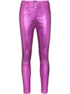 Rta Madrid Metallic Textured-leather Slim-leg Pants In Pink