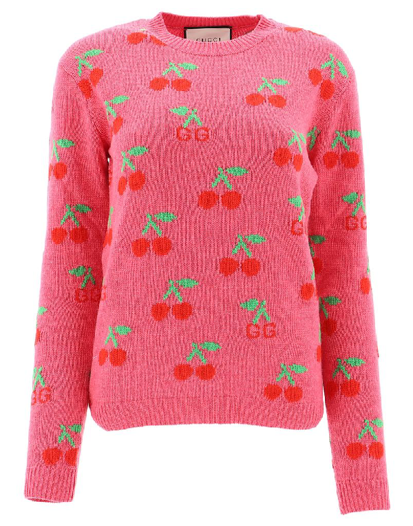 Gucci Cherry Crewneck Sweater In Pink | ModeSens