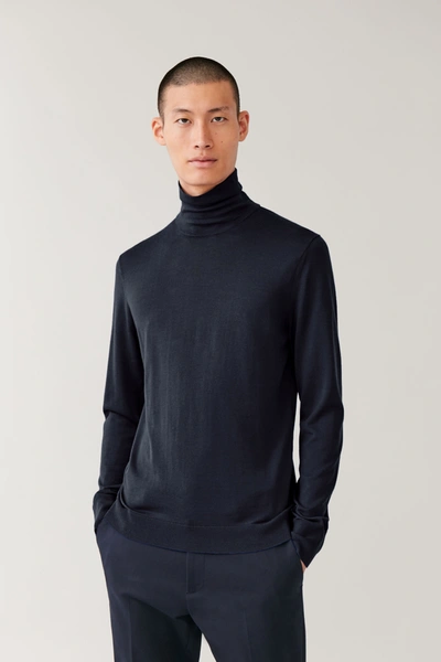 Cos Merino Wool Turtleneck Sweater In Blue