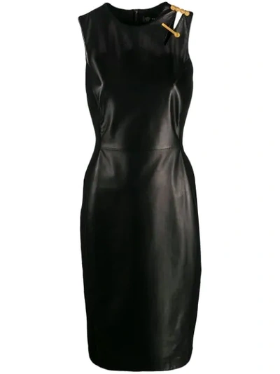 Versace Safety Pin Fitted Sleeveless Dress In Black