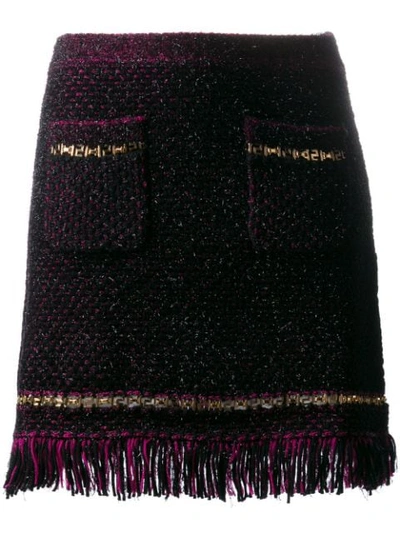 Versace Metallic Threading Fringed Woven Skirt In Black