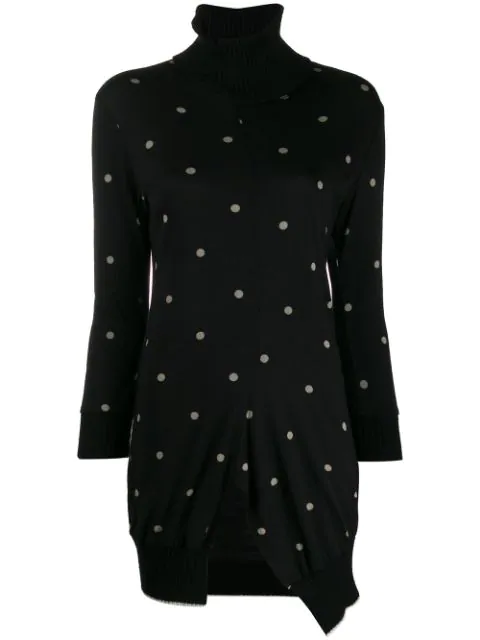 Pre Owned Yohji Yamamoto 00s Asymmetric Polka Dot Jumper In Black Modesens