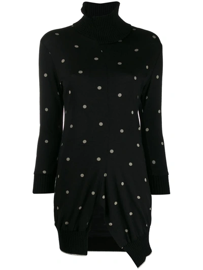 Pre-owned Yohji Yamamoto 2000s Asymmetric Polka Dot Jumper In Black