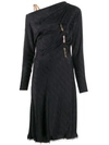 Versace Draped Satin Midi Dress In Black