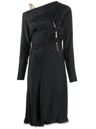 Versace Draped Satin Midi Dress In Black