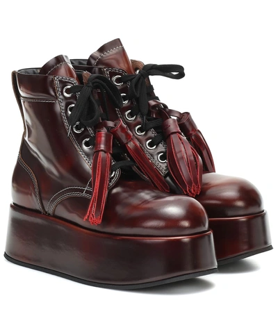 Marni Patent Leather Platform Ankle Boots In Red