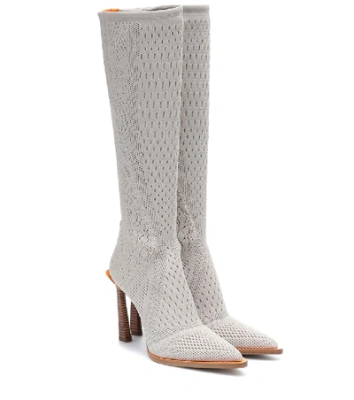 Fendi Fframe Jacquard Knee-high Boots In Grey