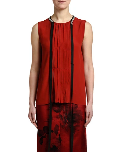 N°21 Sleeveless Embellished Pintuck Top In Red