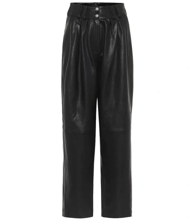 Balmain High-rise Leather Straight Pants In Black