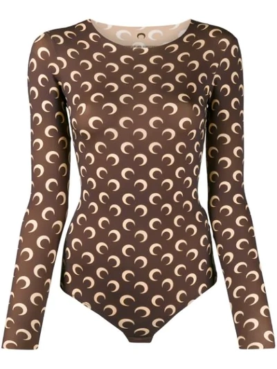 Marine Serre Printed Stretch-jersey Bodysuit In All Over Moon Brown